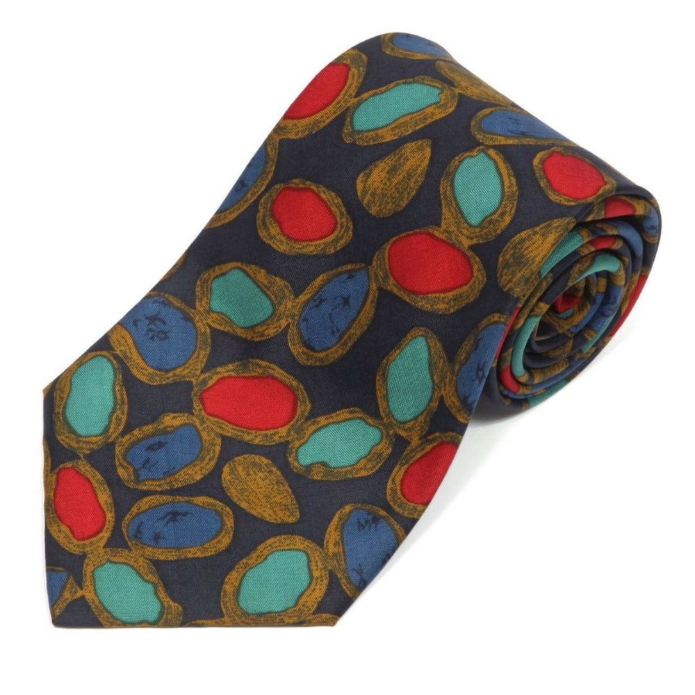 JIM THOMPSON Jem Stone Red Blue Green on Black Men's Silk Neck Tie
